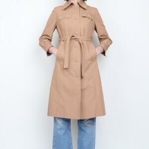 Vintage 1970s Tan Belted Trench Coat S Petite